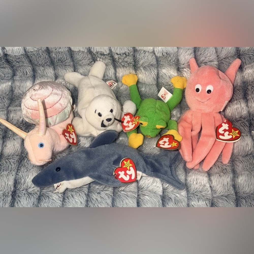 Ty Beanie Baby Babies 1993'-1999" Smoochy The Frog, Swirly, Inky, Lot Of 5 -NWT